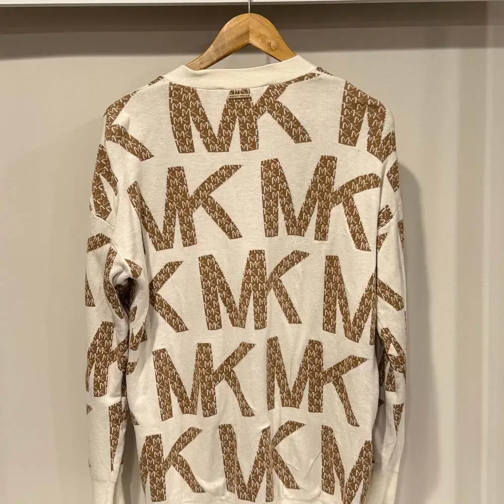 Michael Kors Knit Logo MK  Tan/Creme sweater - Picture 7 of 8